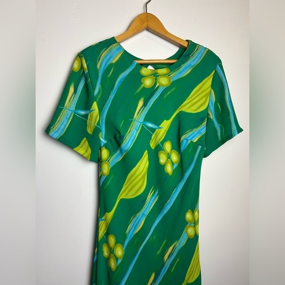 VTG Y2K Gabrielle Mxi Dress Women M Floral Green Sheer Silk Blend Boho Cottage - Picture 4 of 16